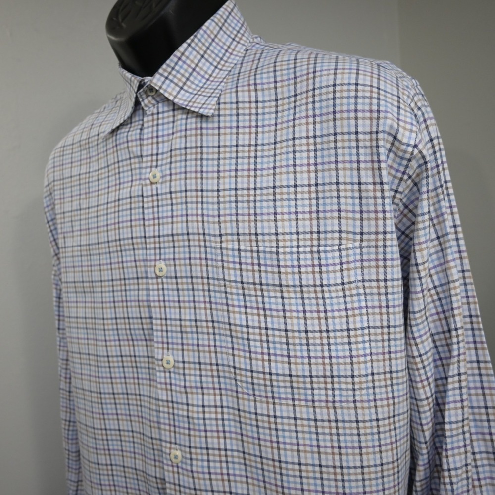 Peter Millar Golf Dress‎ Shirt Plaid Long Sleeve Button Up Mens Size Large